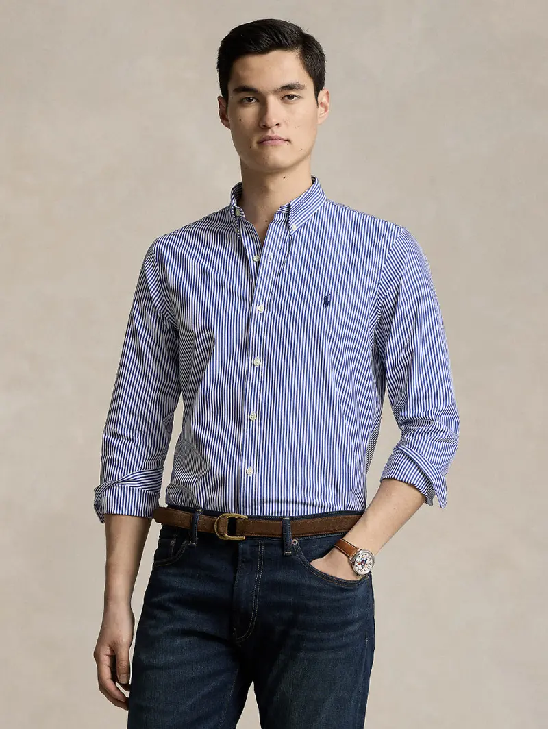 Elasticated Blue-And-White Striped Poplin Shirt 1