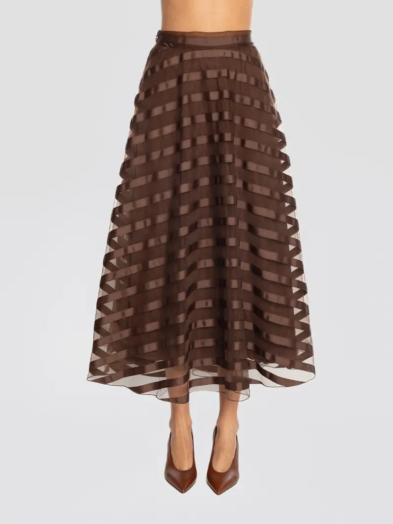 Embroidered Brown Tulle Skirt 1