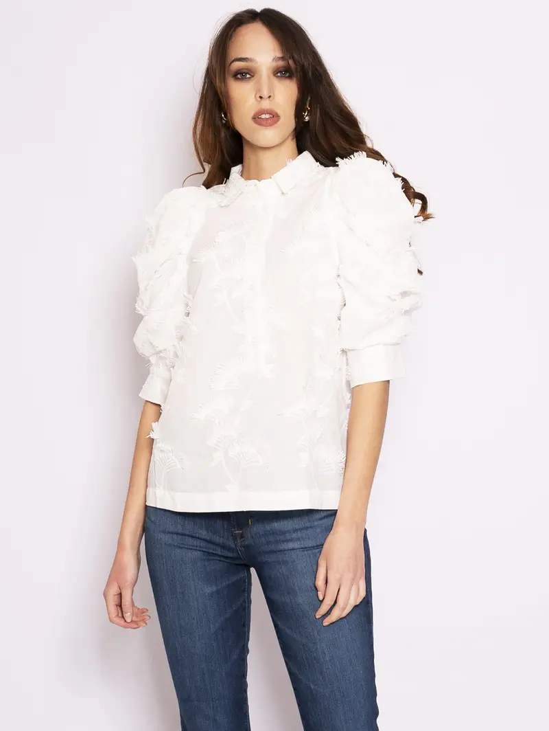 Embroidered Short-Sleeve White Shirt 1