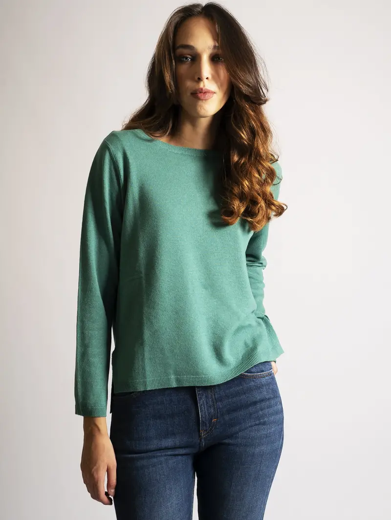 Emerald Green Boat-Neck Knit Top 1
