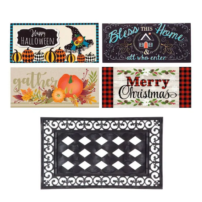 Evergreen Sassafras Set Of Five Fall Holiday Door Mats With Rubber Display Frame (Collection #3) 1