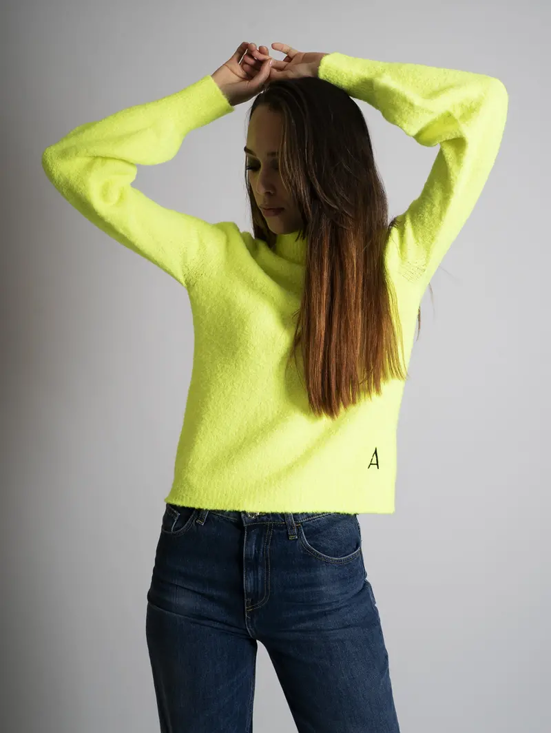 Fluorescent Yellow Bouclé Turtleneck 1