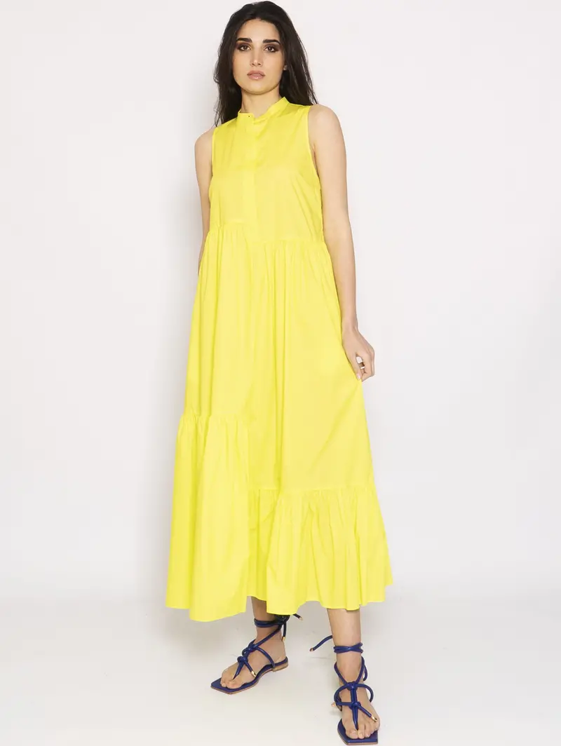Fluorescent Yellow Korean-Collar Dress 1