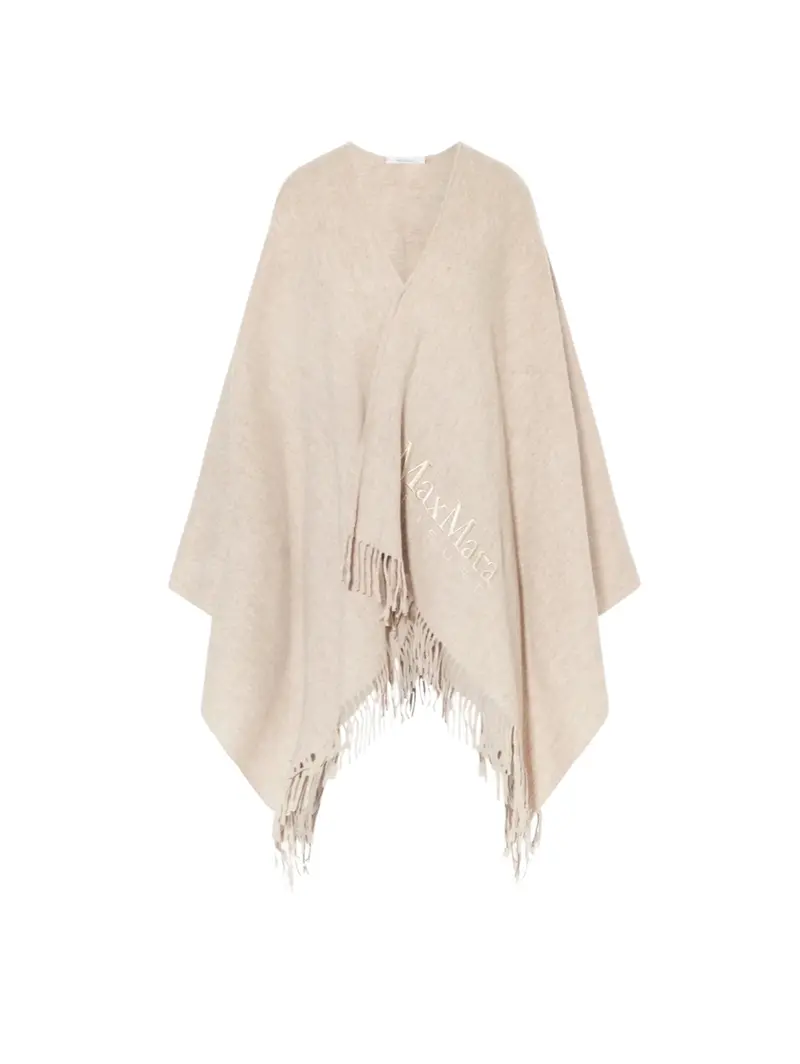 Fringed Wool Poncho In Hazelnut 1