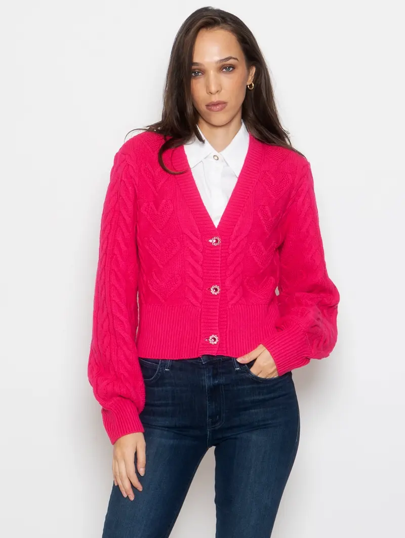 Fuchsia Cardigan Featuring Decorative Jewel Buttons 1