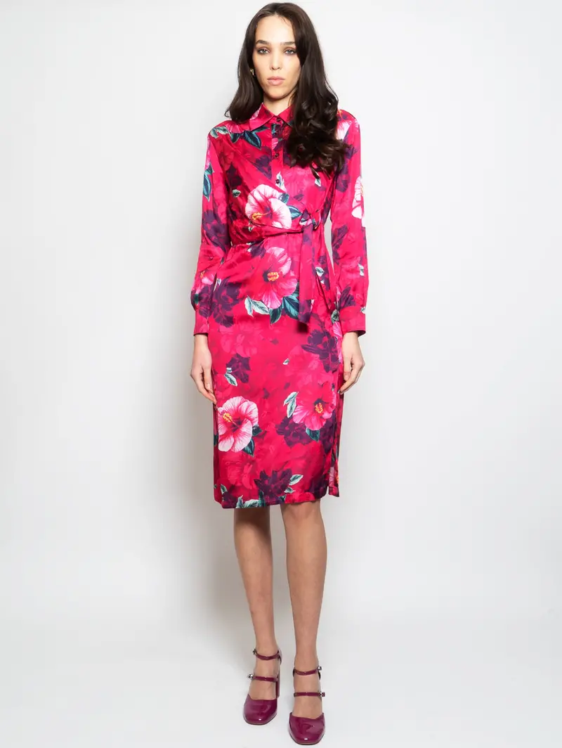 Fuchsia Floral Chemisier Dress 1