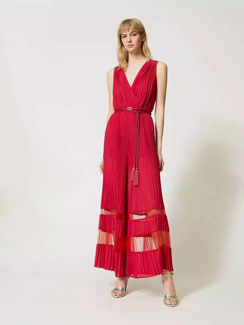 Fuchsia Pleated Georgette Jumpsuit 1