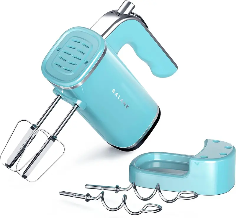Galanz Retro 5-Speed Hand Mixer – Bebop Blue Colorway With Convenient Storage Base 1