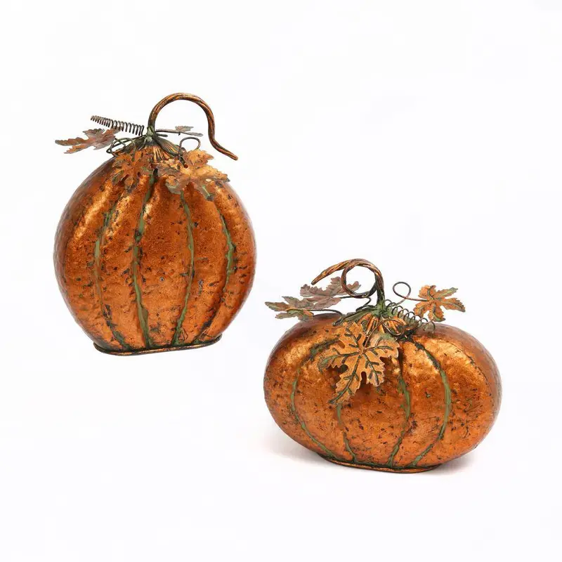 Gerson International Iron Harvest Tabletop Pumpkins With Foliage – 11.75-Inch Set Of 2 1
