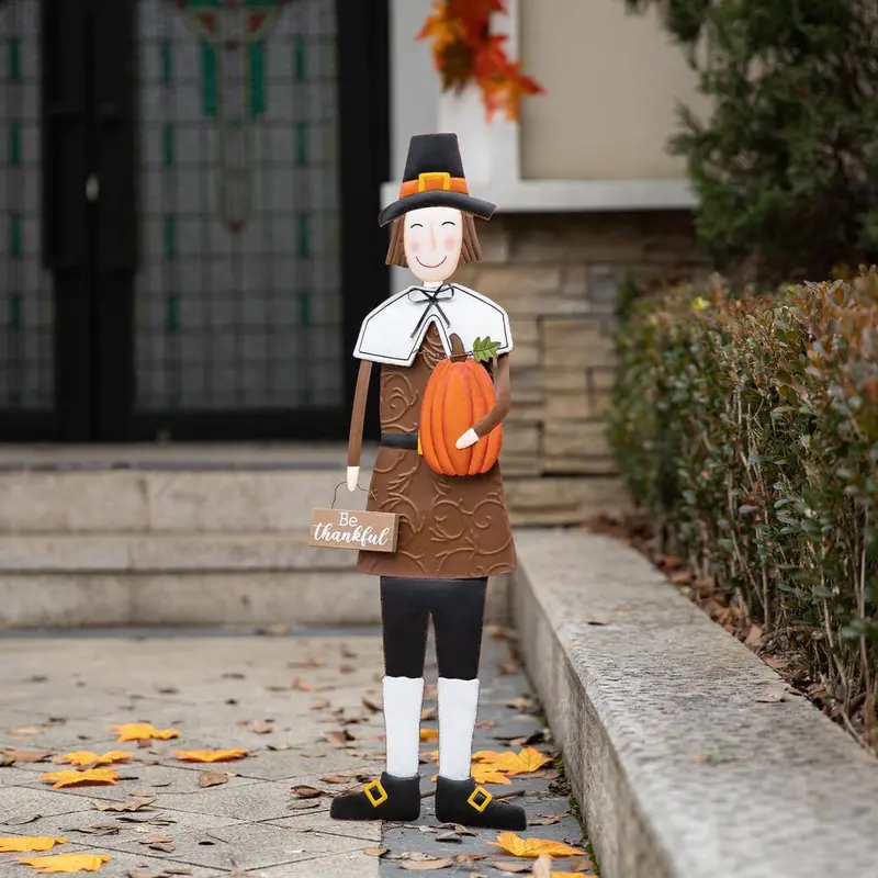 Glitzhome Pilgrim Boy Yard Stake – 36" Tall Metal Thanksgiving Decor (Standalone, Hanging, Or Garden Use) 1