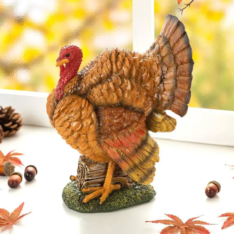 Glitzhome Resin Thanksgiving Turkey Figurine – 9.5-Inch Tabletop Centerpiece 1