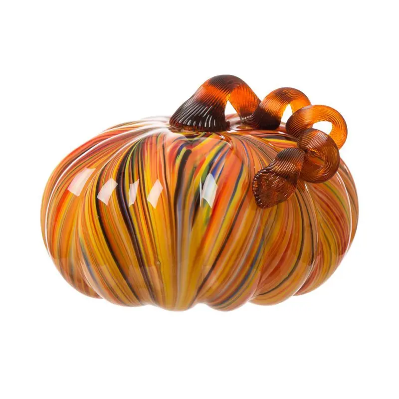 Glitzhome Striped Glass Pumpkin – 8.66-Inch Diameter X 6.69-Inch Tall Fall Vase Accent 1