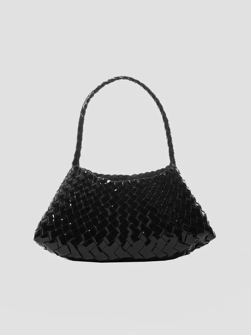 Glossy Black Patent Rosanna Mini Woven Leather Baguette Bag 1