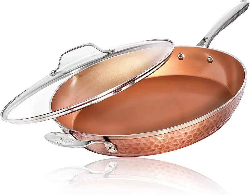 Gotham Steel Xl Family Frying Pan – 14 Inch Hammered Copper Nonstick With Lid 1