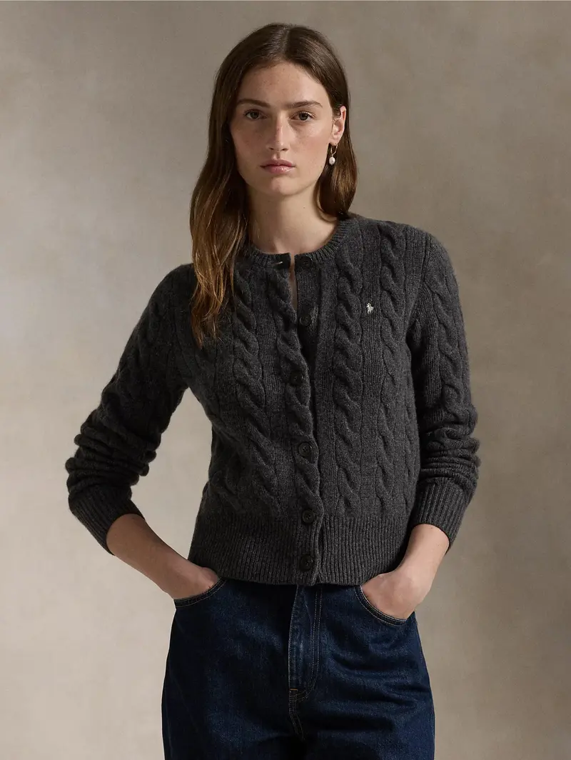 Gray Cable-Knit Cashmere-Blend Cardigan 1