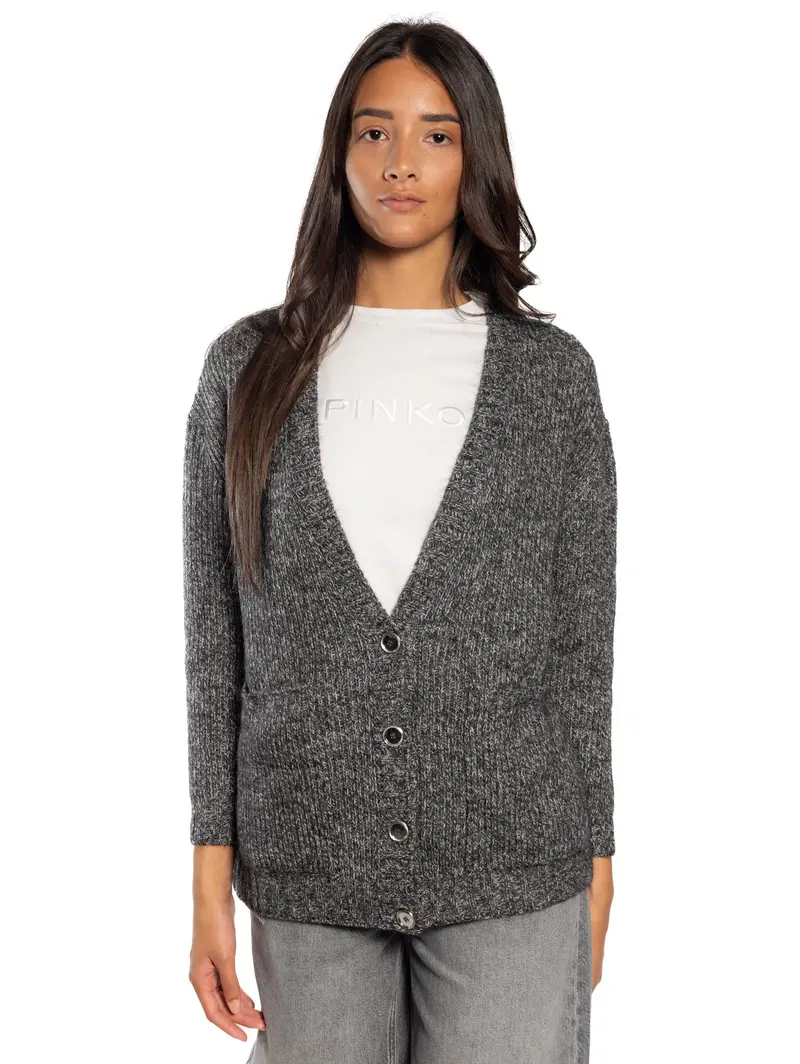 Gray Melange V-Neck Cardigan 1