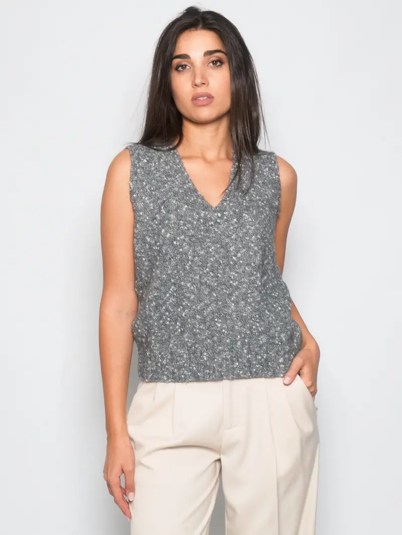 Gray V-Neck Sleeveless Vest 1