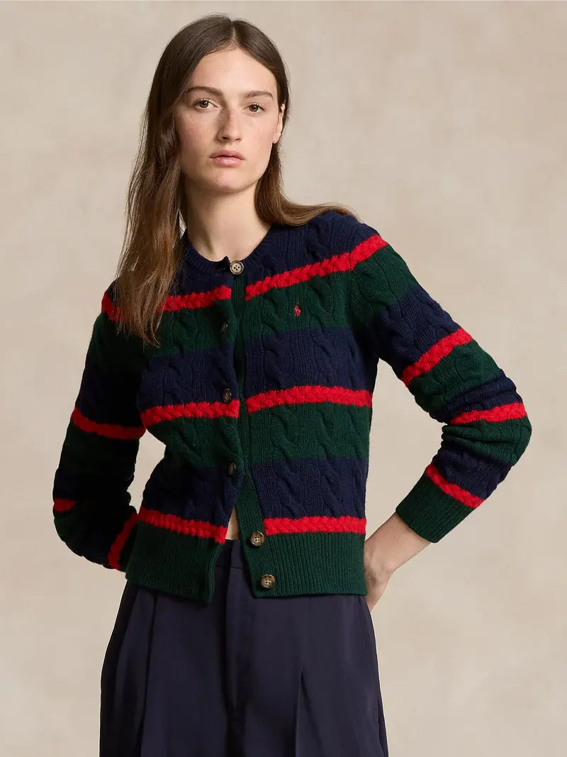 Green-And-Blue Striped Cashmere-Blend Cardigan 1