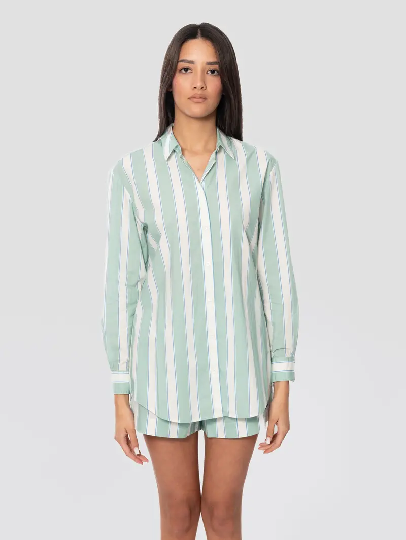 Green-And-White Striped Cotton Shirt 1