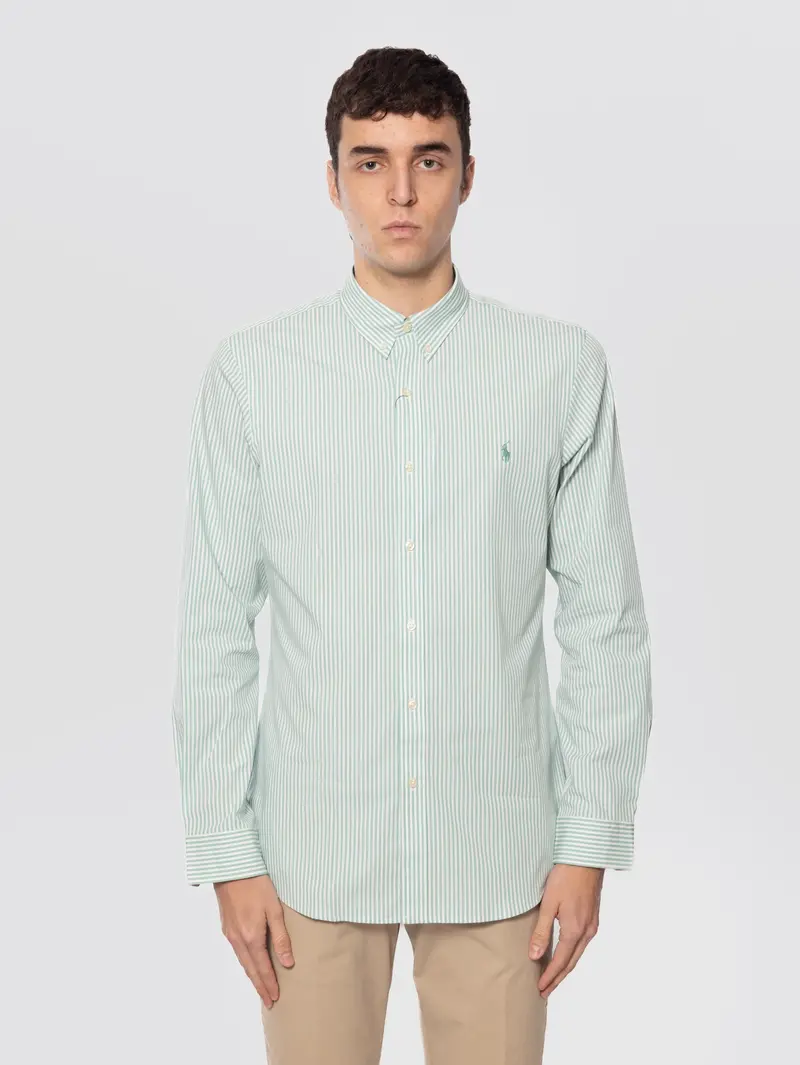 Green-And-White Striped Stretch Poplin Shirt 1