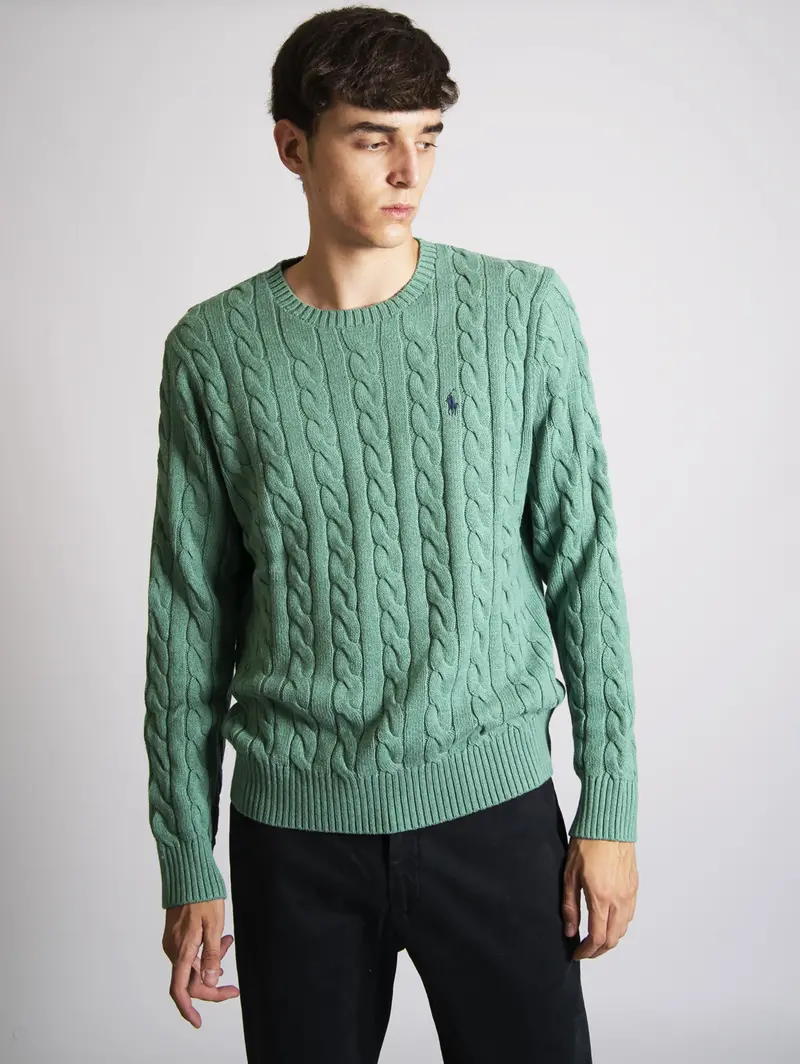 Green Cotton Cable-Knit Sweater 1