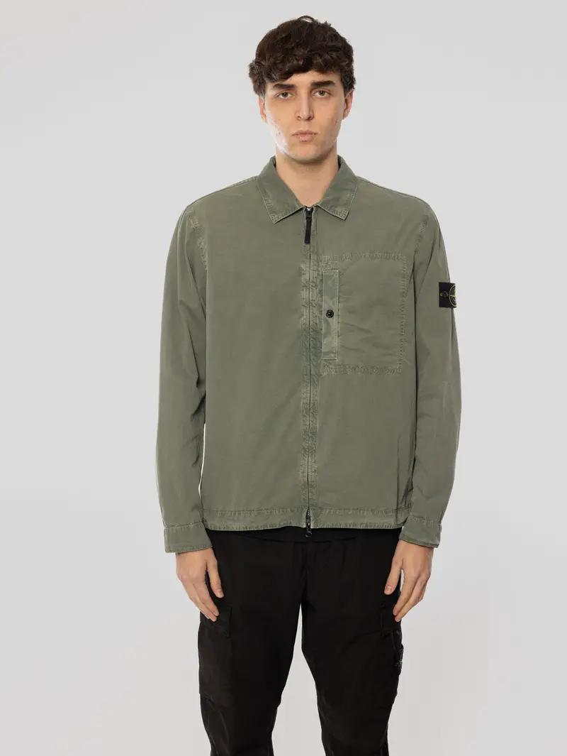 Green Cotton Twill Overshirt With Patch Pocket 1