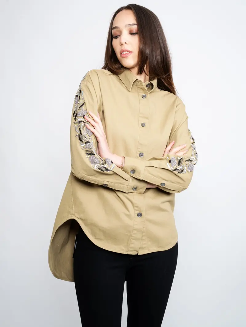 Green Embroidered Sleeve Blouse 1