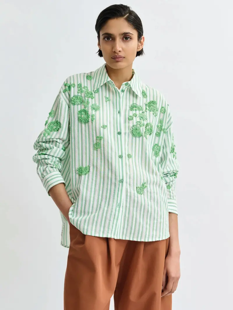 Green Floral-Embroidered Shirt 1