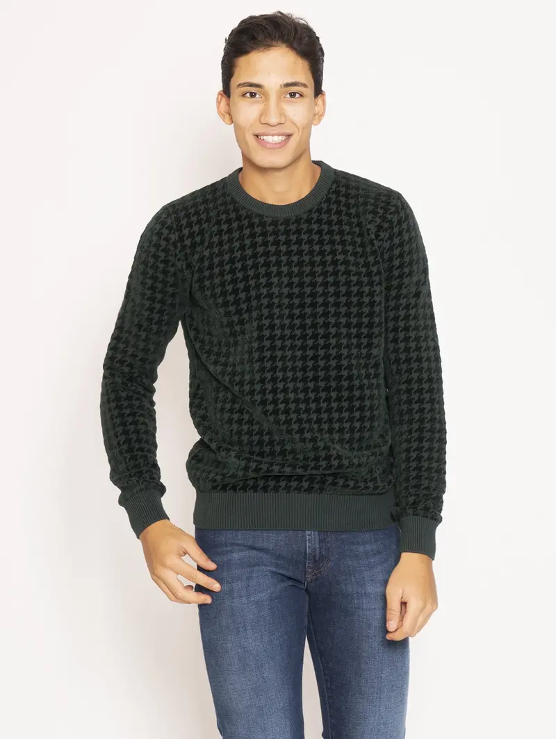 Green Houndstooth Crew Neck Sweater 1