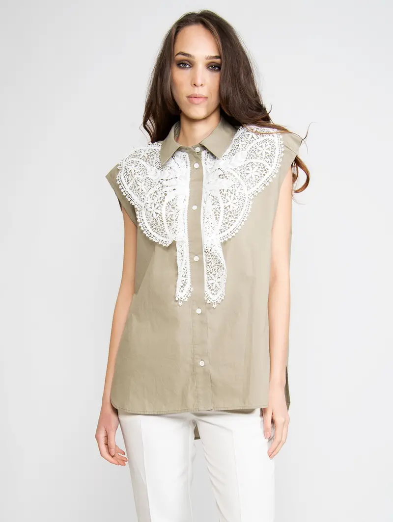 Green Lace-Trimmed Blouse 1