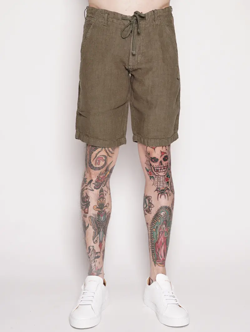 Green Linen Bermuda Shorts 1