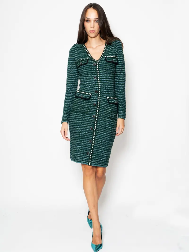 Green Long-Sleeve Knit Dress 1