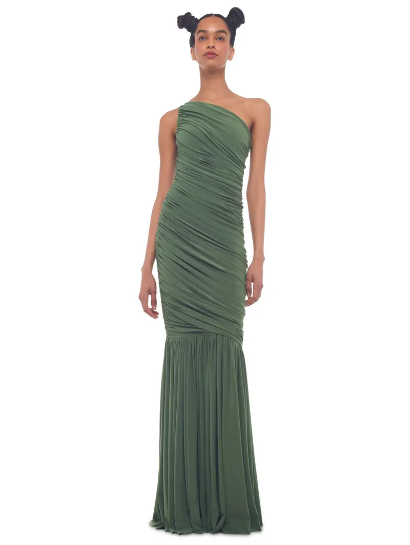 Green One-Shoulder Long Dress 1
