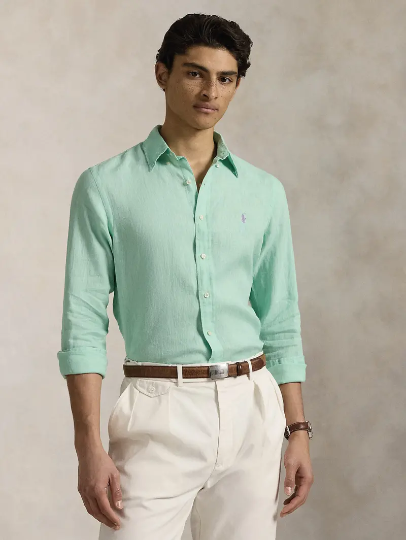 Green Slim-Fit Linen Shirt 1