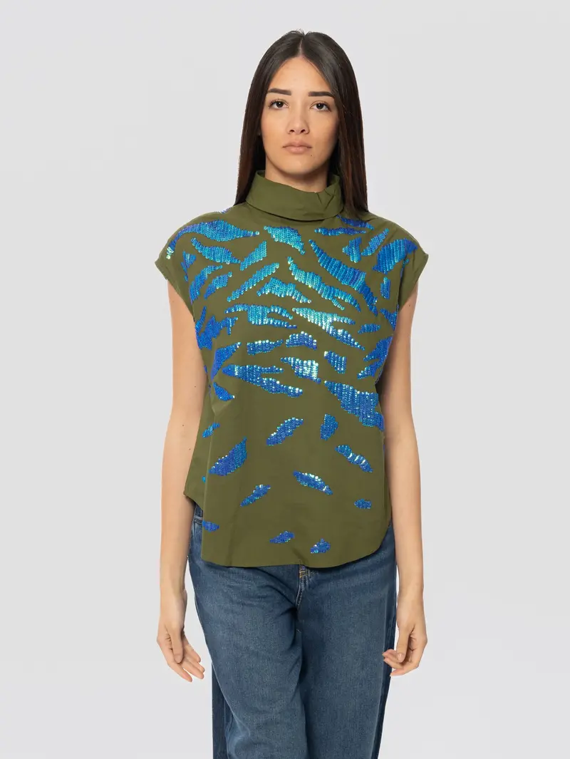 Green Turtleneck Top With Sparkling Paillettes 1