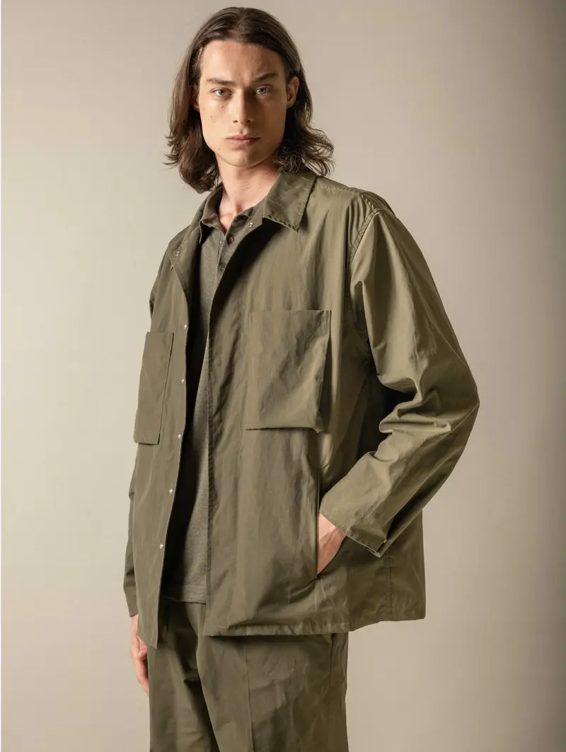 Green Work Jacket With Patch Pockets 1
