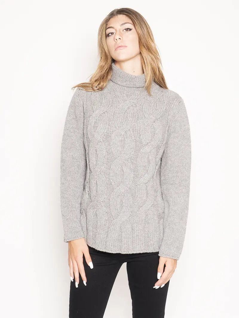 Grey Cable-Front Knit Pullover 1
