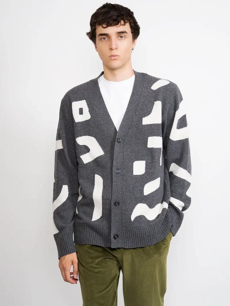 Grey Contrast-Intarsia Cardigan 1