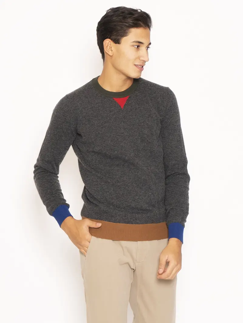 Grey V-Neck Insert Crew Neck Top 1