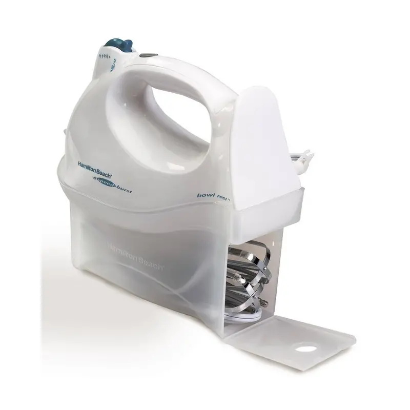 Hamilton Beach 6-Speed White Hand Mixer – Snap-On Accessory Storage Case Included 1