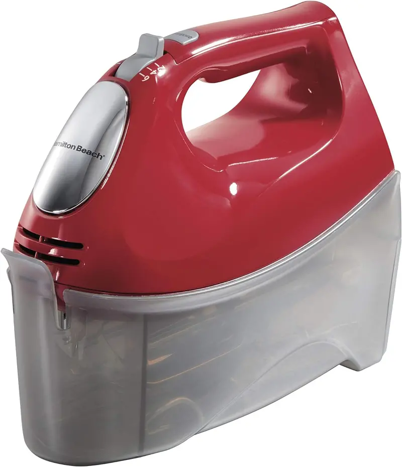 Hamilton Beach Ensemble 6-Speed Red Hand Mixer – Stylish Red Housing With Snap-On Accessory Case 1