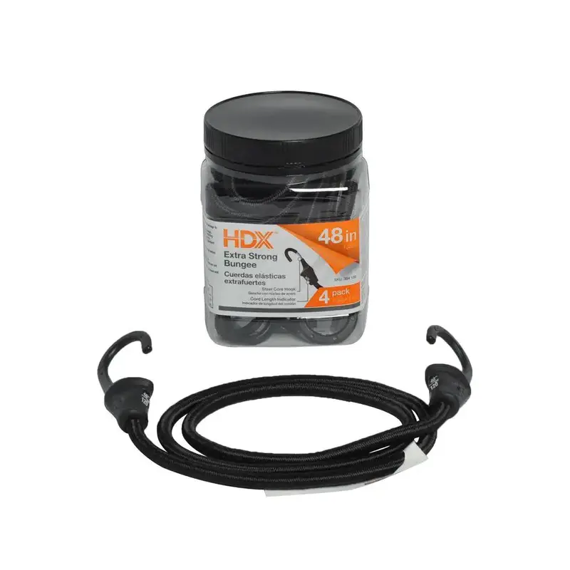 Hdx 48-Inch Super Strong Bungee Cord Set – Heavy-Duty Hook-And-Loop (4-Pack) 1