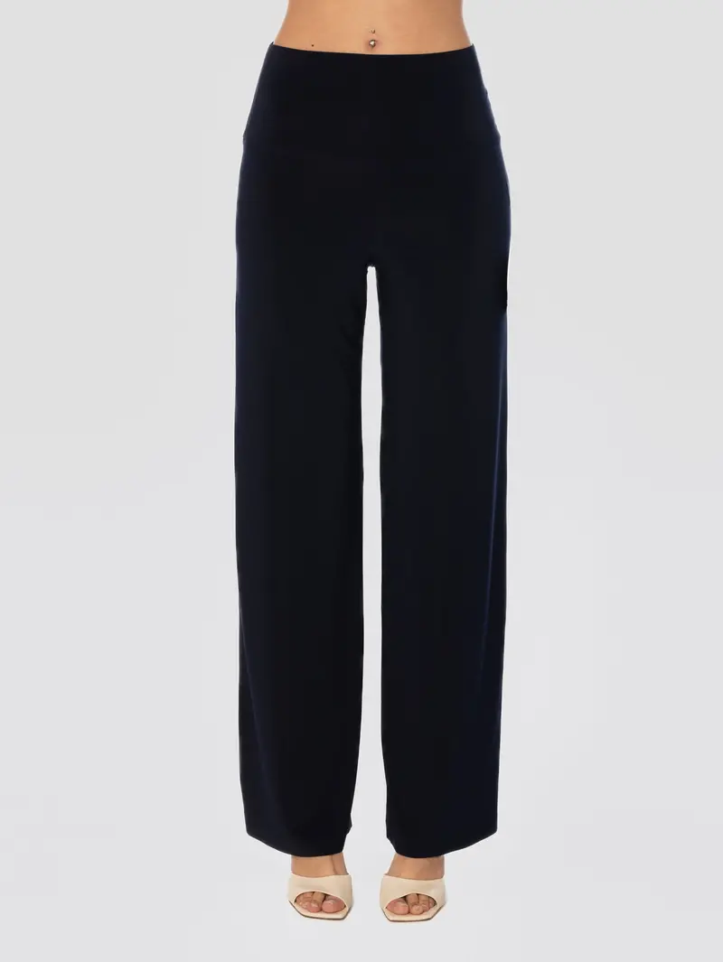 High-Waisted Blue Stretch Jersey Trousers 1