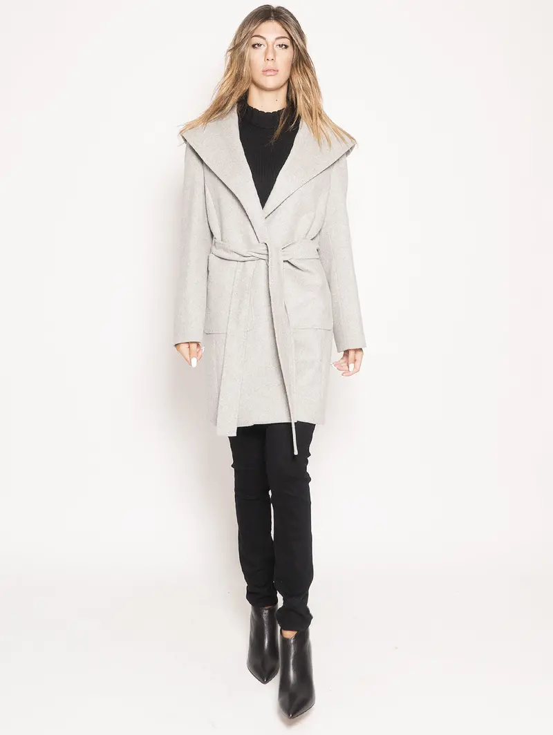 Hooded Wool Blend Coat In Grey 1