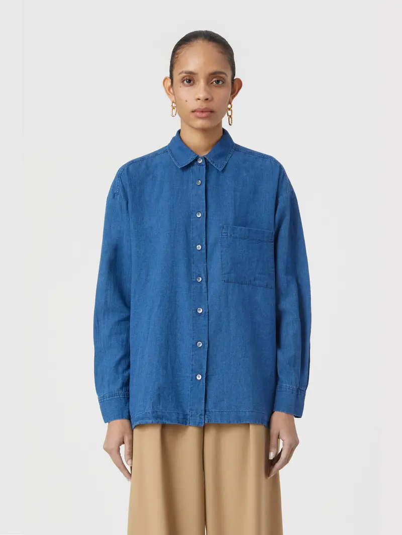 Indigo Linen-Blend Relaxed Fit Shirt 1