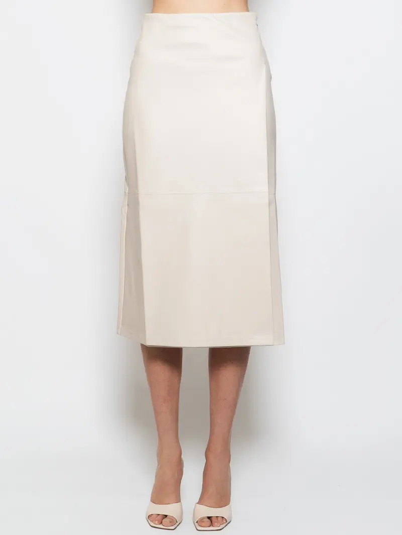 Ivory Faux-Leather Midi Skirt 1