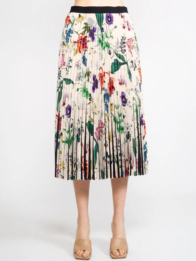 Ivory Floral Pleated Skirt 1