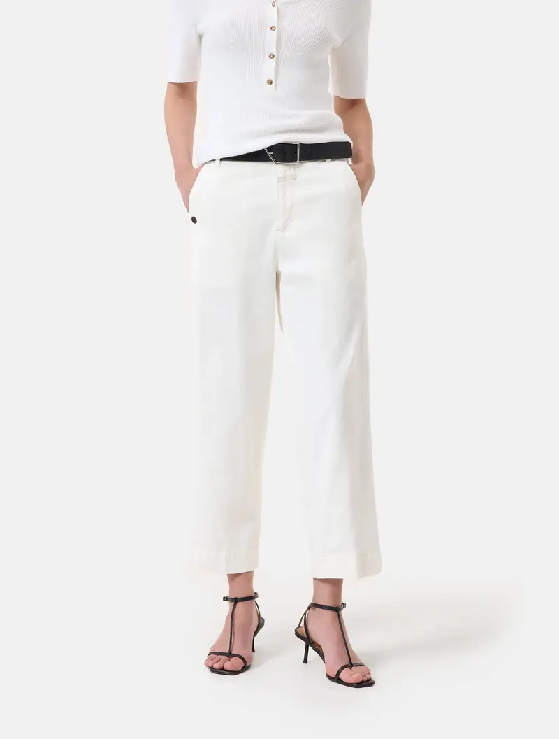 Ivory Garment-Dyed Cropped Trousers 1