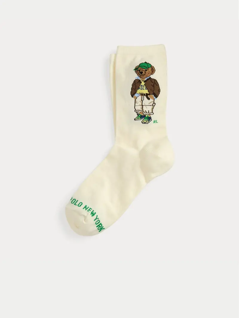 Ivory Sport Socks With Polo Bear Embellishment 1