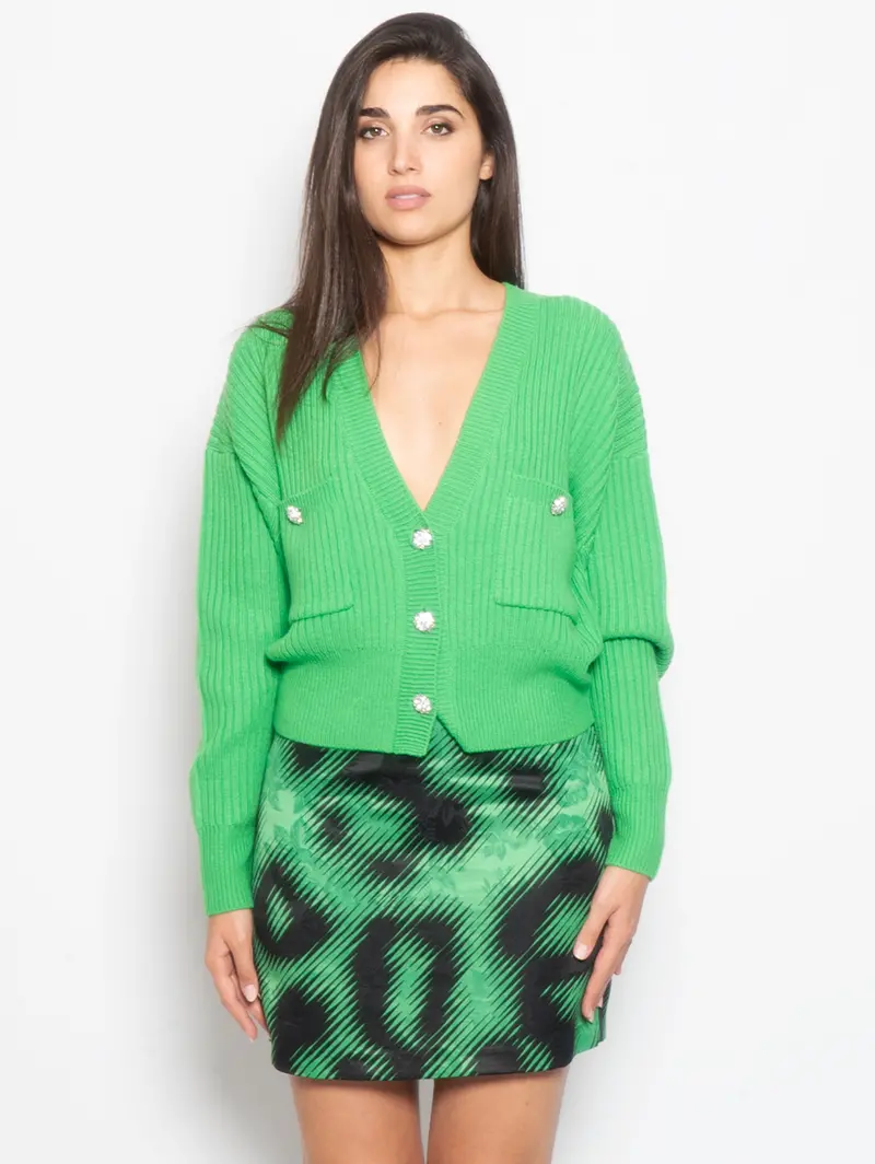 Jewel-Button Emerald Green Cardigan 1